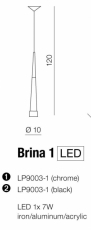 Lampa LED Wisząca Brina 1 Black LP9003-1